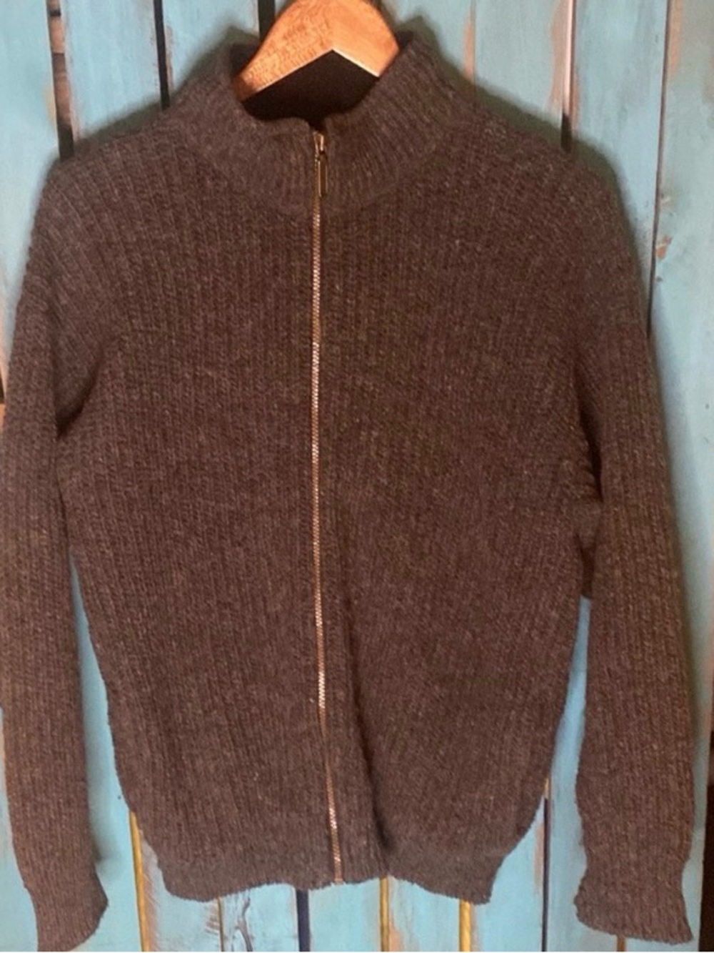 Vintage The Alps full zip sweater size large gray wool w/ side pockets made USA
